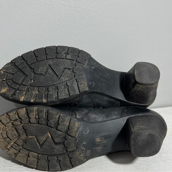 Remonte Ankle Bootie Buckle Strap Round Toe Leather Block Heel Black Women's 42 - Picture 3 of 10